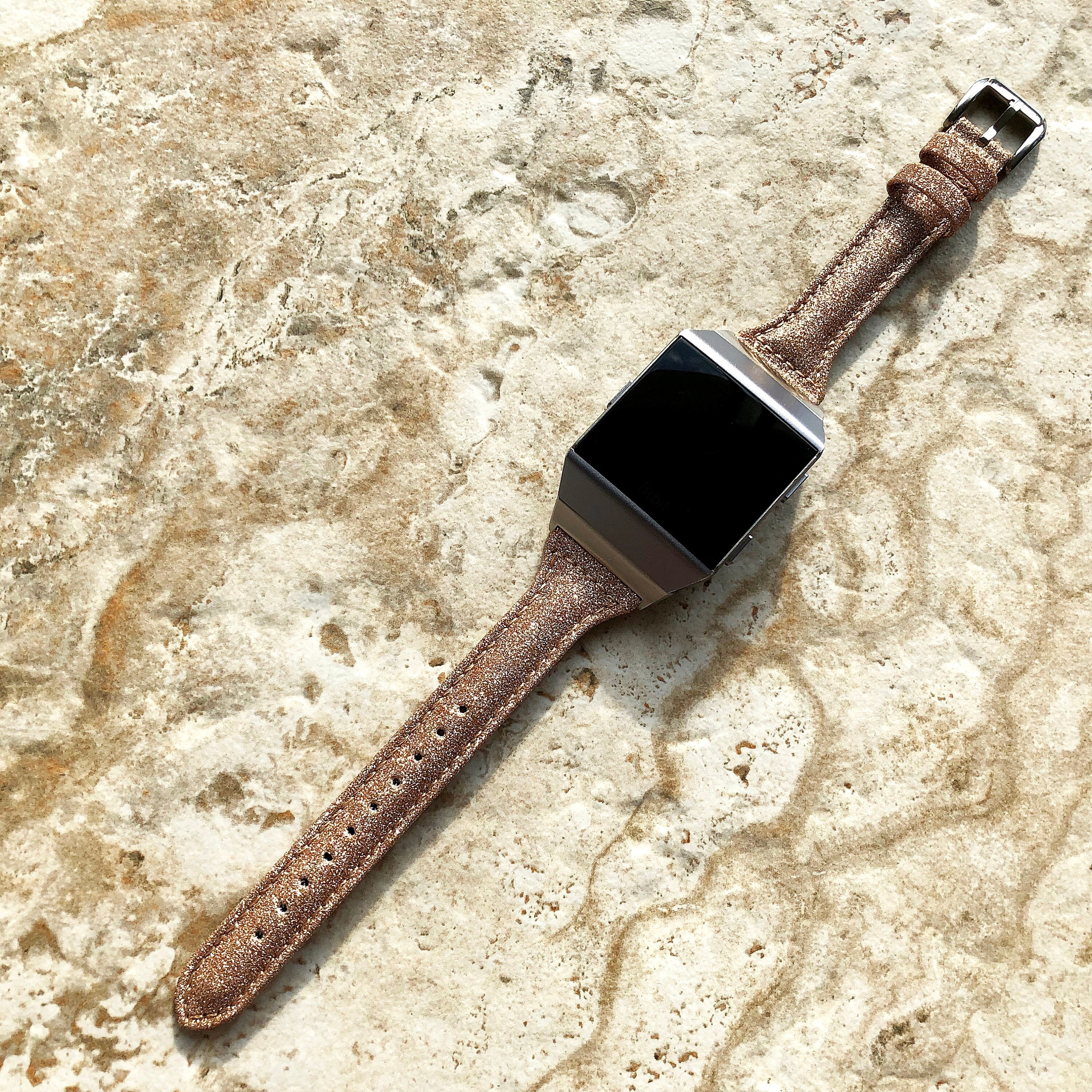 Fitbit Ionic Gold Sparkling Glitter Slim Elegant Soft Leather Band Strap Bracelet for Smartwatch Quick Adapters in Silver Rose Gold Black